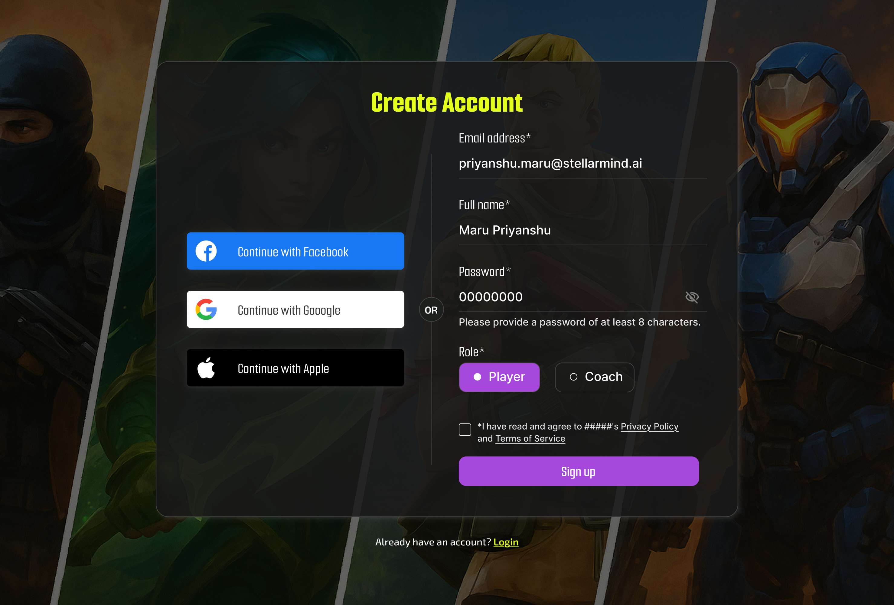 Sign Up & Create Your Profile